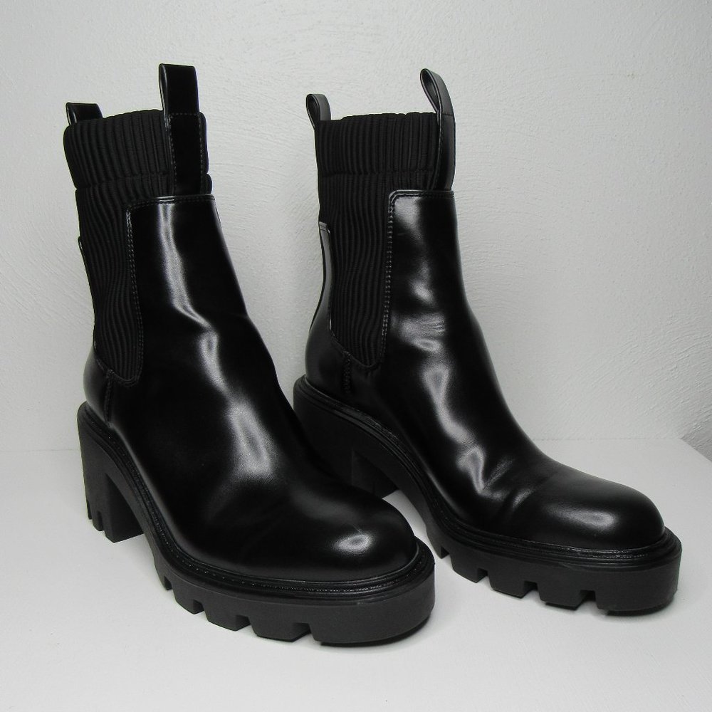 ZARA SOCK STYLE HEELED ANKLE BOOTS LUG SOLES 39